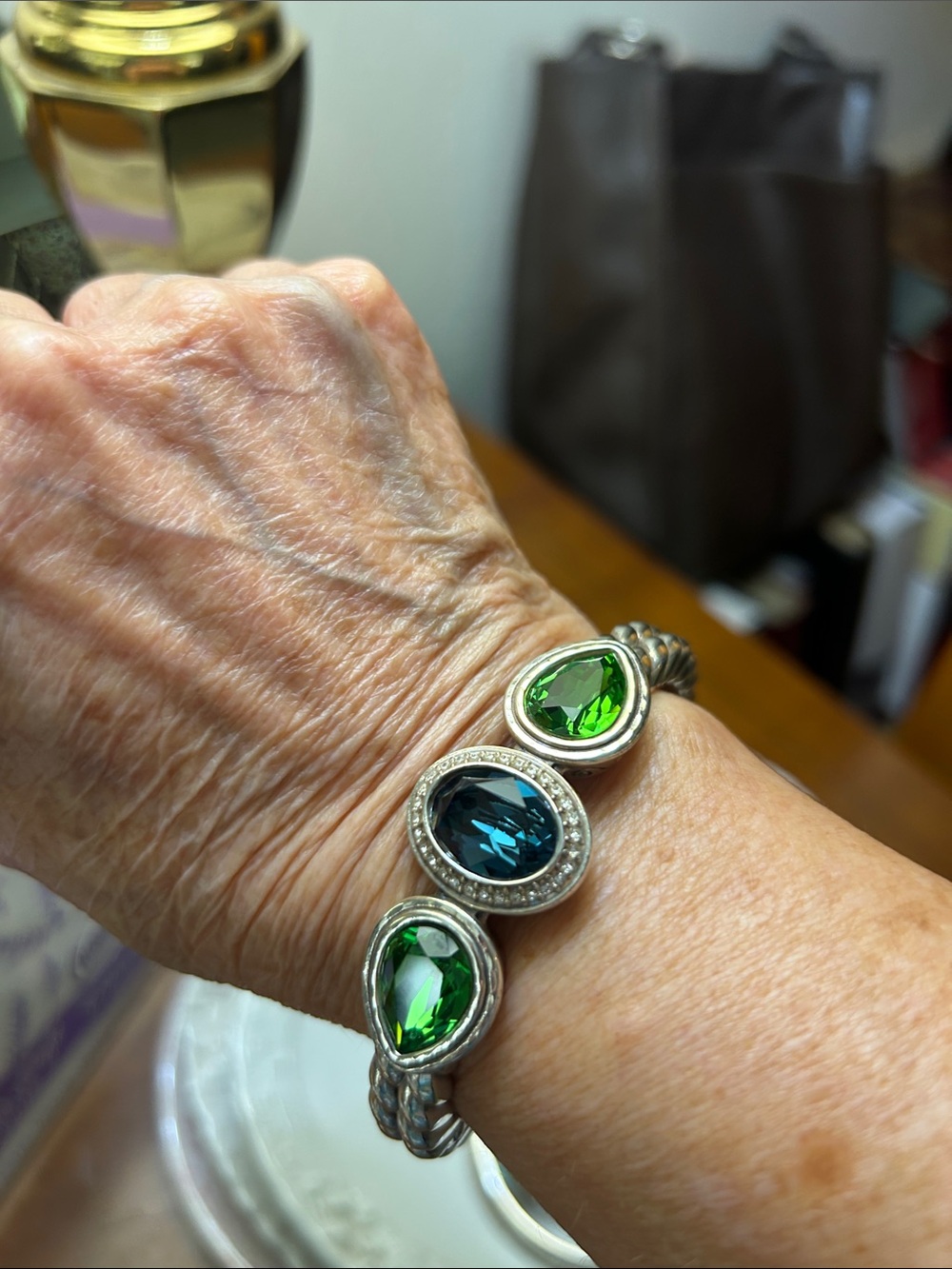 Brighton Silver Multi-Stone Bracelet with Green and Blue Gemstones